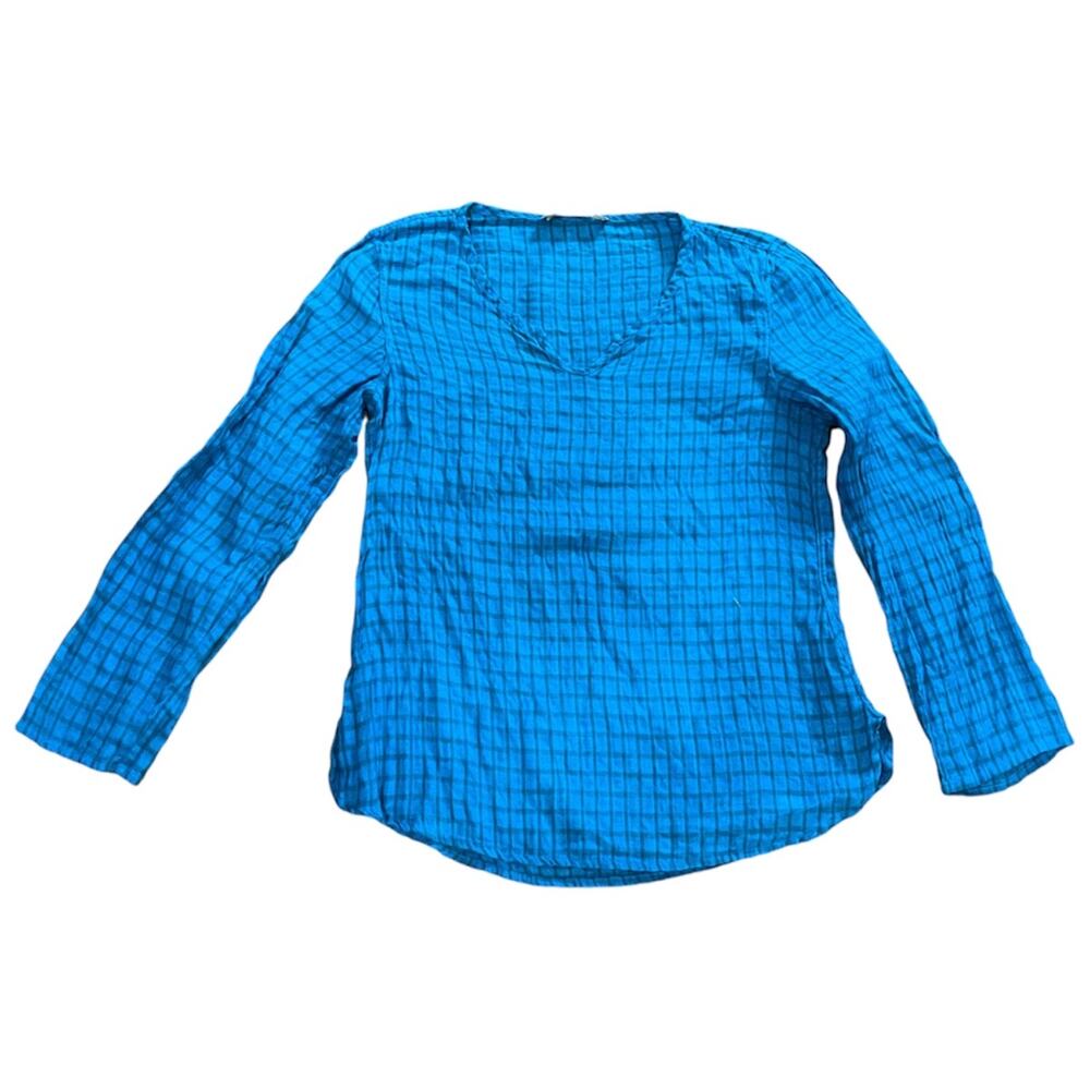 Flax Top Women Small Blue 100% Linen (flawed)